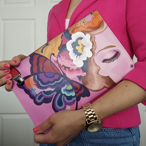 Prada Butterfly Print Saffiano Leather Clutch/Purse - Picture 1 of 12